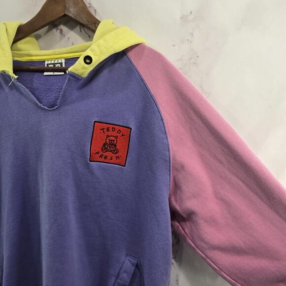 Teddy Fresh Hoodie Mens XL Pink Purple Sweatshirt Colorblock Heavyweight - Picture 12 of 13